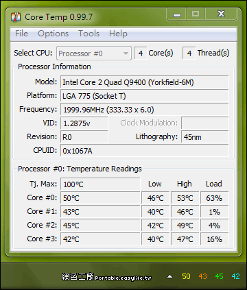 Core Temp 0.99.7 - 監控CPU的小工具