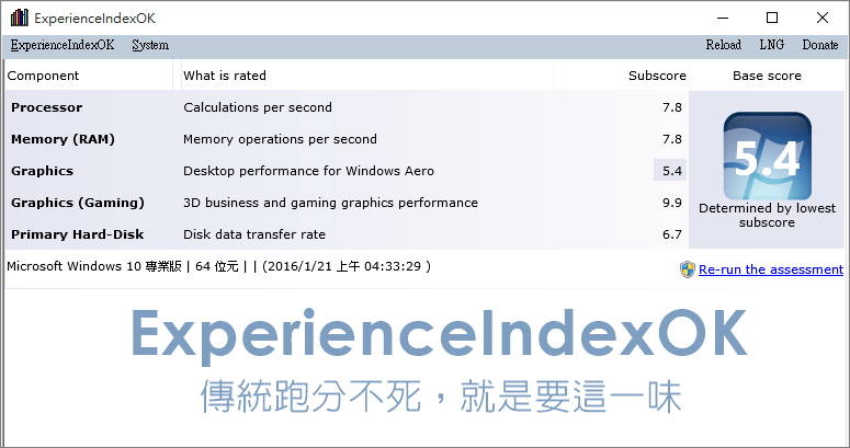ExperienceIndexOK 4.39.1 傳統系統效能跑分不死，就是愛這一味