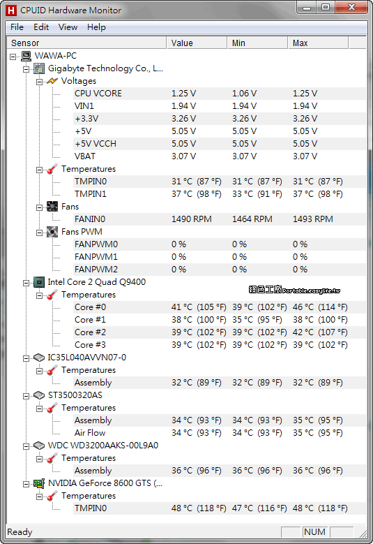 HWMonitor 1.21 - 檢測電腦硬體的狀態