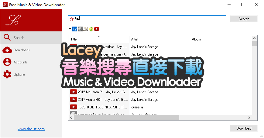 Lacey 3.02 線上影音資源搜尋直接下載，影片音樂都可以！