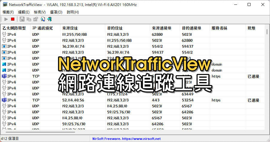 NetworkTrafficView 2.42 網路連線追蹤工具