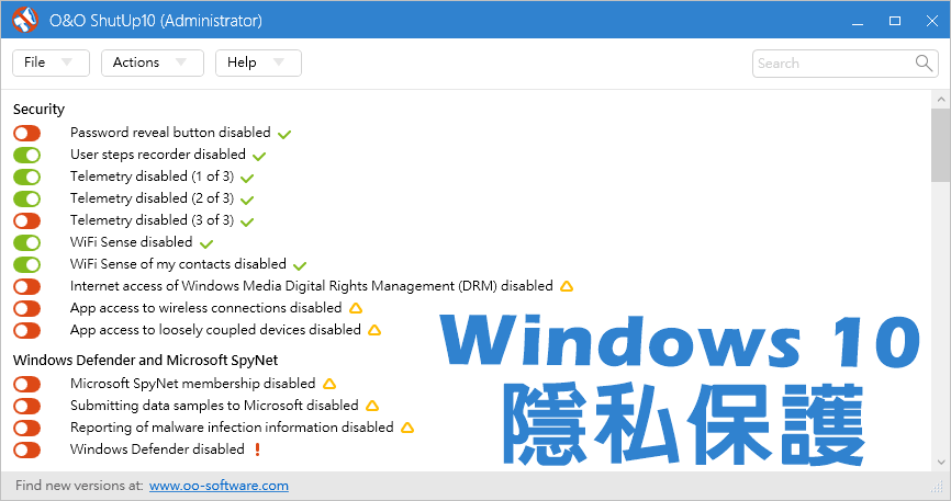 O&O ShutUp10 1.6.1402 修改 Windows 10 進階系統安全、隱私、更新等設定