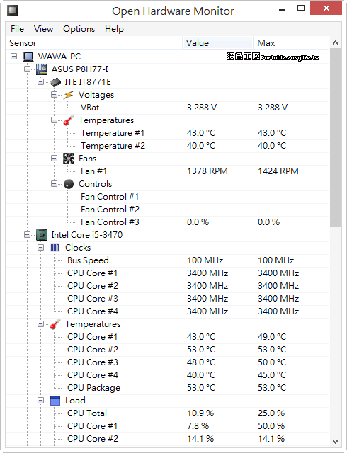 Open Hardware Monitor 0.6.0 Beta - 硬體效能監控的小軟體