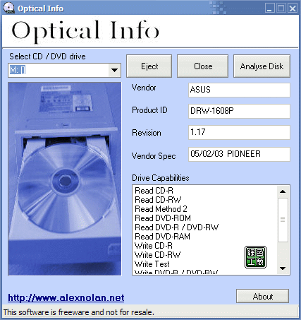Optical Info 1.03 - 查看光碟機