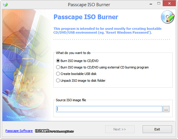Passcape ISO Burner 1.4.3 影像檔燒光碟、製作開機 USB 通通搞定