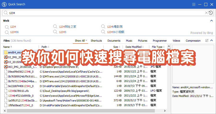 Quick Search 5.35.1.138 快速搜尋檔案，更精確的搜尋