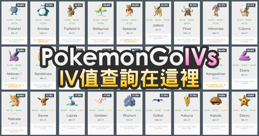 PGNEXUS 一次查詢 Pokemon Go IV 值，方便快速一次看清楚