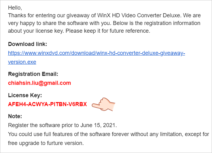 WinX HD Video Converter Deluxe Free License