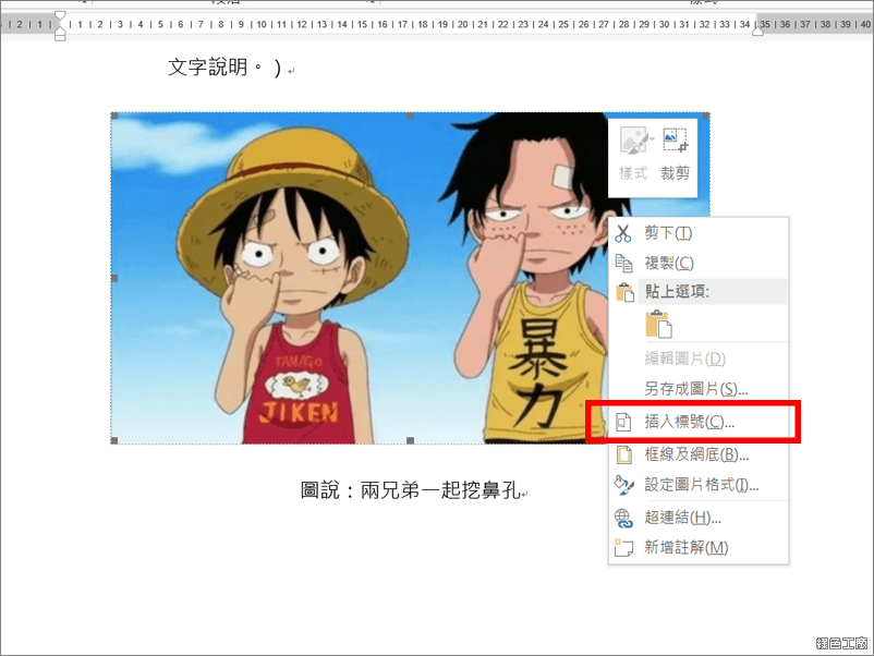 Word 圖片與圖說不分離，圖片自動加入編號