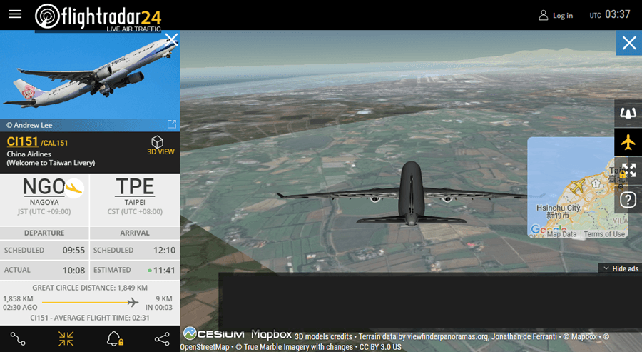 flightradar24 線上查詢飛機即時狀況資訊