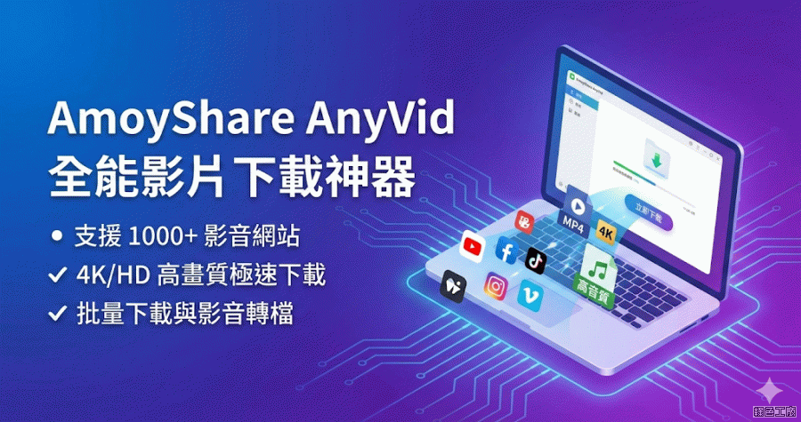 限時免費 AnyVid 10.9.5 線上影音下載工具，支援超過 1000 個影音網站（Windows、Mac）