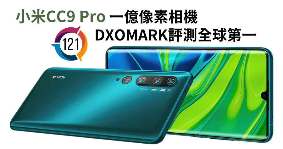 小米 CC9 Pro 一億像素相機 DXOMARK 全球第一 121 分榜首