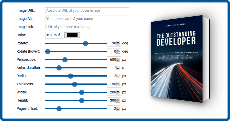3D Book Image CSS Generator 書本立體效果產生器，產生 CSS 與 HTML 程式碼直接使用