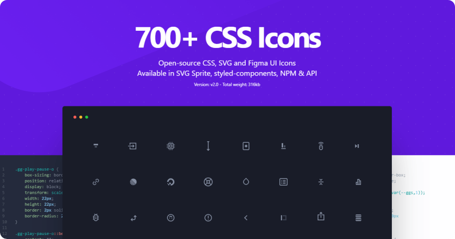CSS.GG 提供超過 700 張以上的免費商業圖標，並支援 .css、.svg、.tsx、.fig、.xd、.json、.xml 格式下載