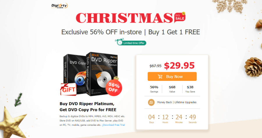 聖誕節限定優惠!買 WinX DVD Ripper Platinum 影音 DVD 轉檔最佳助手,免費領取 DVD 備份工具 WinX DVD Copy Pro