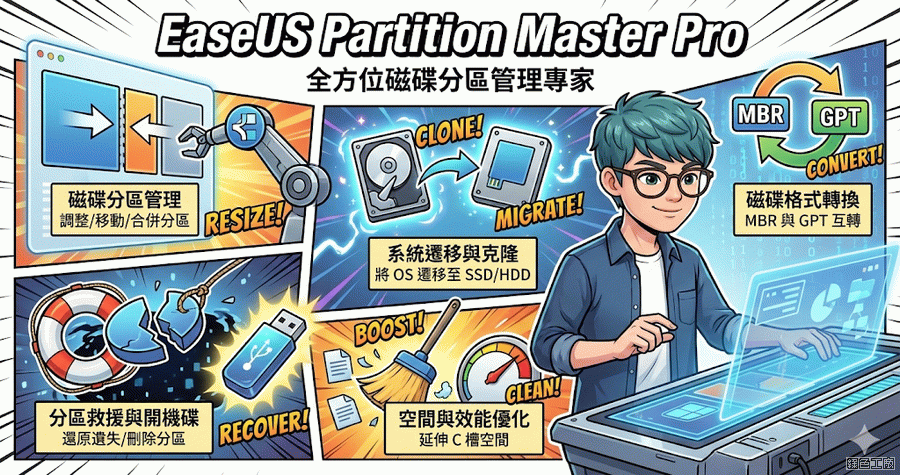 限時免費 EaseUS Partition Master Pro 19.23 硬碟磁碟管理分割工具