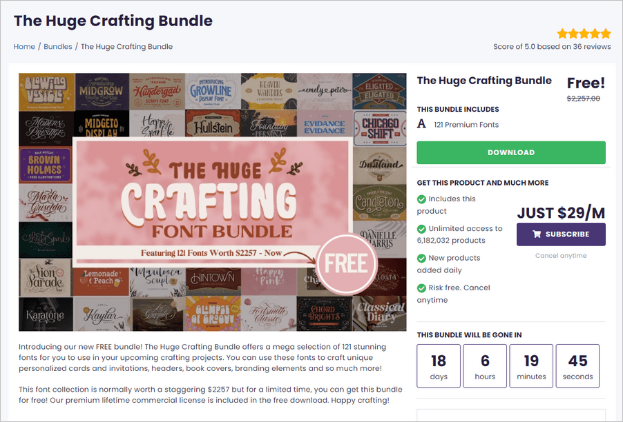 The Huge Crafting Bundle 英文字型限時免費下載
