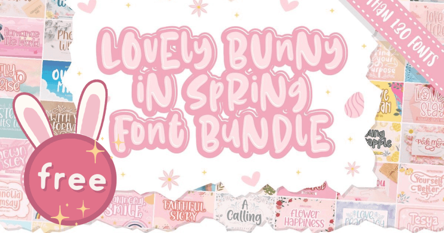 限時免費 Lovely Bunny in Spring Font Bundle 價值 50000 元 英文字型下載