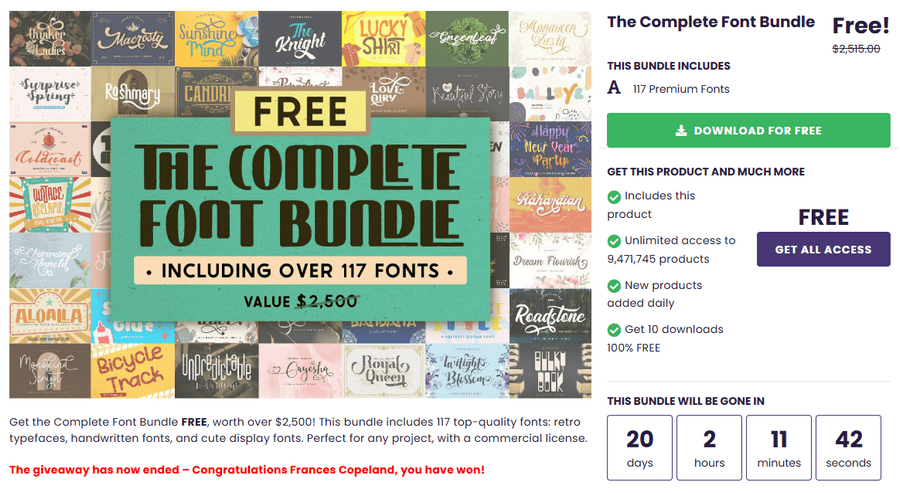 The Complete Font Bundle 117 款英文字型限時免費