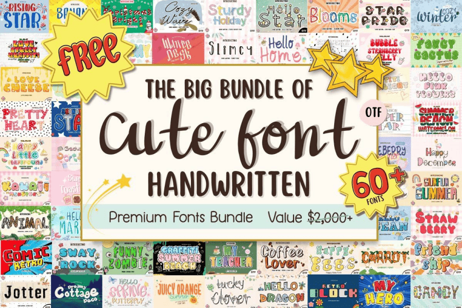 限時免費 Cute Font Bundle 可愛英文字型，價值超過 2800 美金