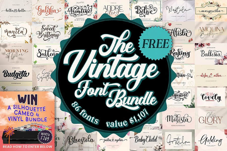 限時免費 The Vintage Font Bundle 手寫英文字型下載，價值三萬台幣