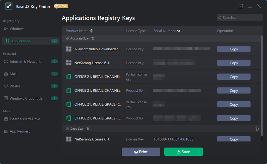 尋找電腦中所有的密碼與序號 EaseUS Key Finder Pro