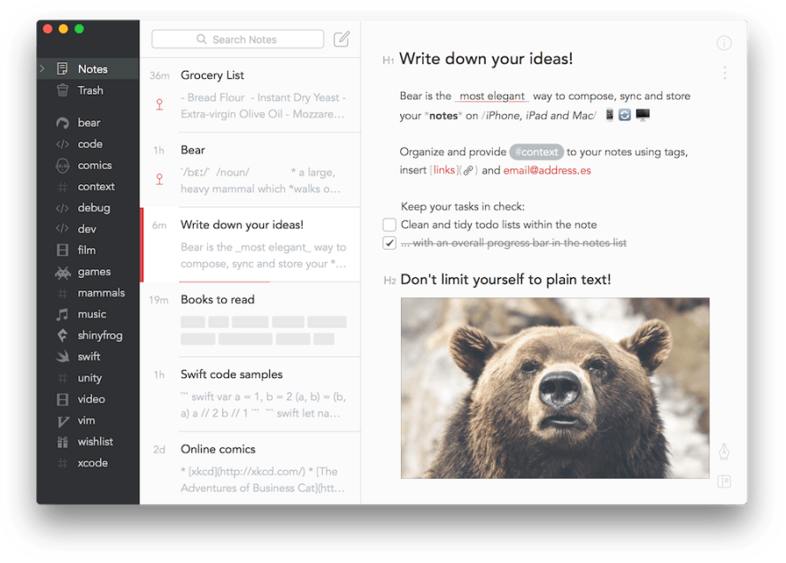 Bear 免費寫作筆記 App ，並支援 iPhone、iPad 和 Mac