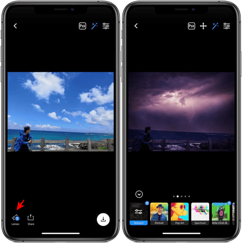 Photoshop Camera App 超強大的濾鏡效果，可將照片中祥和的天空變成閃電交加的天氣 !