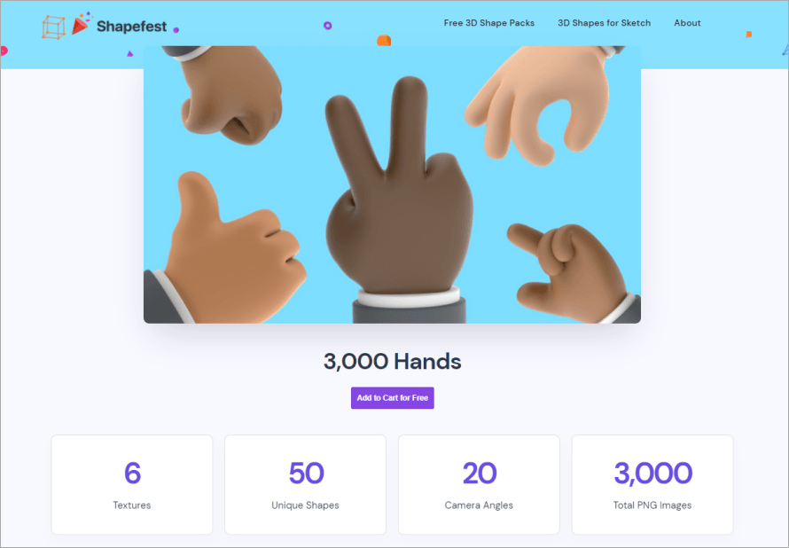 Shapefest 3,000 Hands 手勢素材庫，共有多達 3,000 種手勢組合讓你免費下載！