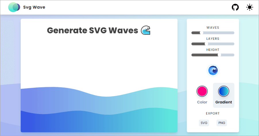 Svg Wave 免費線上波浪背景圖產生器，可自訂波峰、浪高、顏色漸層（SVG、PNG）