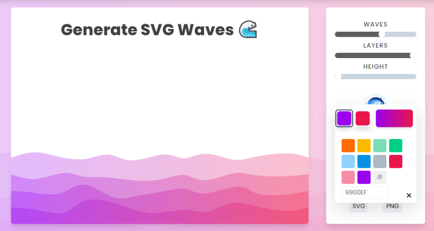 Svg Wave 免費線上波浪背景圖產生器，可自訂波峰、浪高、顏色漸層（SVG、PNG）
