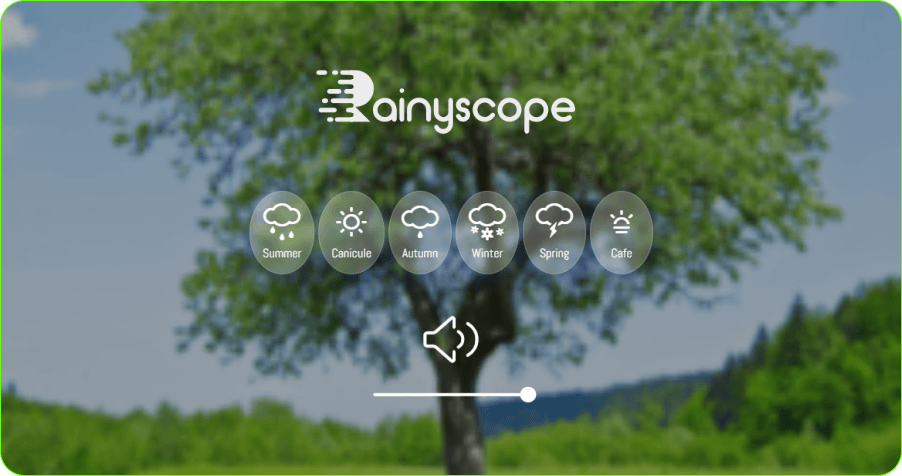 Rainyscope 舒服的季節雨聲白噪音，讓你沉浸在放鬆身心的雨聲之中！