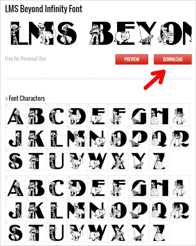 LMS Beyond Infinity Font 玩具總動員英文字型，100% 免費並可做個人及商業用途！