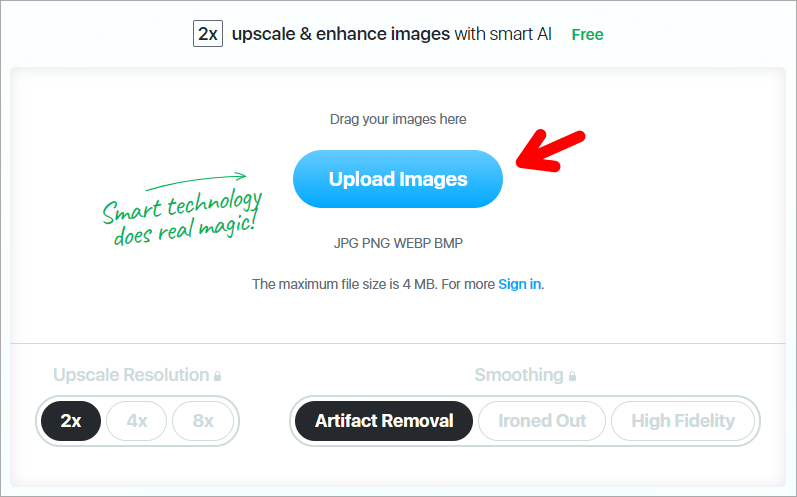 AI Image Upscaler 免費線上圖片放大工具，透過 AI 放大 2 倍不失真！