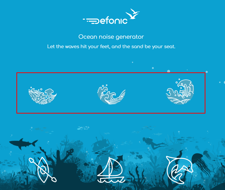 Defonic Ocean noise generator 線上海洋環境音效網，讓純淨的海洋之聲修復你一天的疲勞！