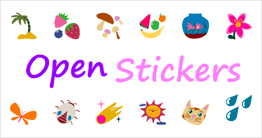 Open Stickers 手繪彩色插圖素材網，100% 免費並可商用！