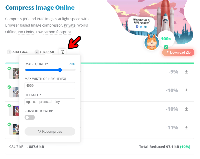 Compressimage.io 美美的免費線上圖片壓縮工具，支援離線使用與圖片批次處理！