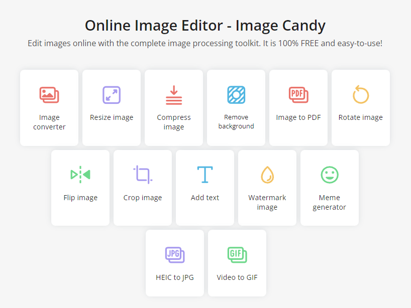 Image Candy 最佳線上圖片萬能工具，轉檔/壓縮/去背/浮水印等功能都具備！