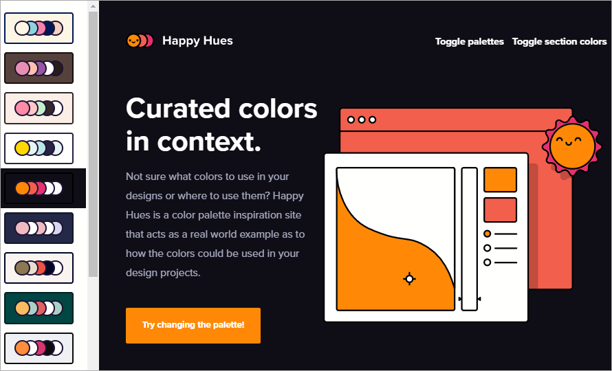 Happy Hues 最佳網站配色建議網站，可接直接複製色碼做使用！