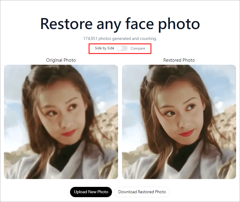 restorePhotos 線上 AI 修復人臉照片工具，解析度超差的照片一秒就能解決！