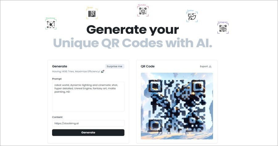 Stockimg AI 最美的免費線上 QR Code 產生器，一鍵幫你打造引人注目的 QR Code！