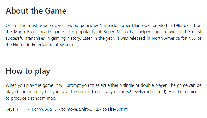 Super Mario Game 網頁版經典超級瑪莉歐遊戲，可自由挑戰關卡、探索隨機地圖！