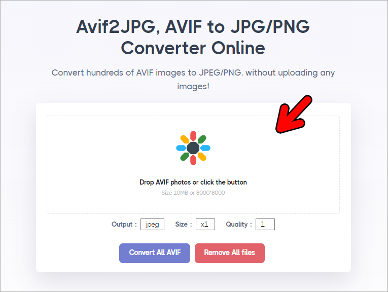 Avif2JPG 線上 AVIF 圖片轉 JPEG/PNG 工具，100 %免費並支援上百張圖片批次上傳！