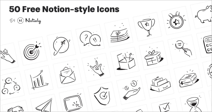 Free Notion Style Icons 精美 Notion 風格圖標素材庫，可免費做個人及商業用途！