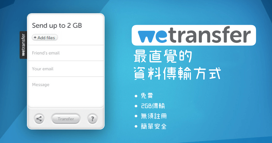 Wetransfer 免費空間檔案分享，最大支援 2GB 檔案（Web、iOS、Android）