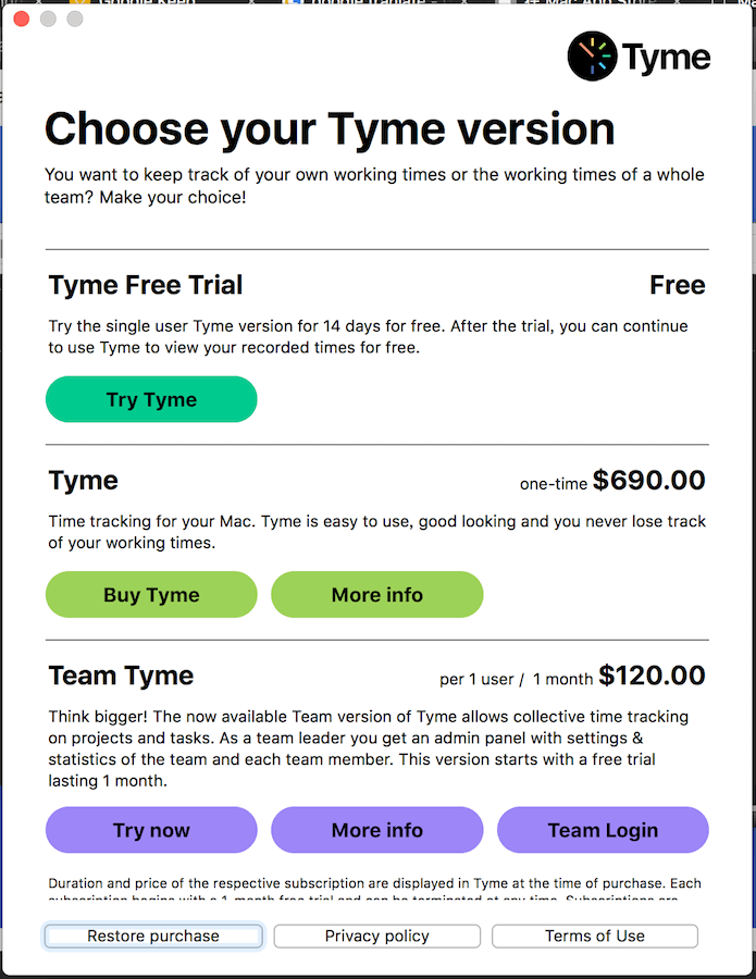 Tyme 2 Mac 工作時間管理