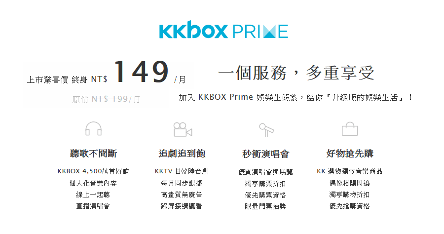 KKBOX Prime 慶上市推終生 149 元方案，聽音樂追劇追到飽（8/31 止）