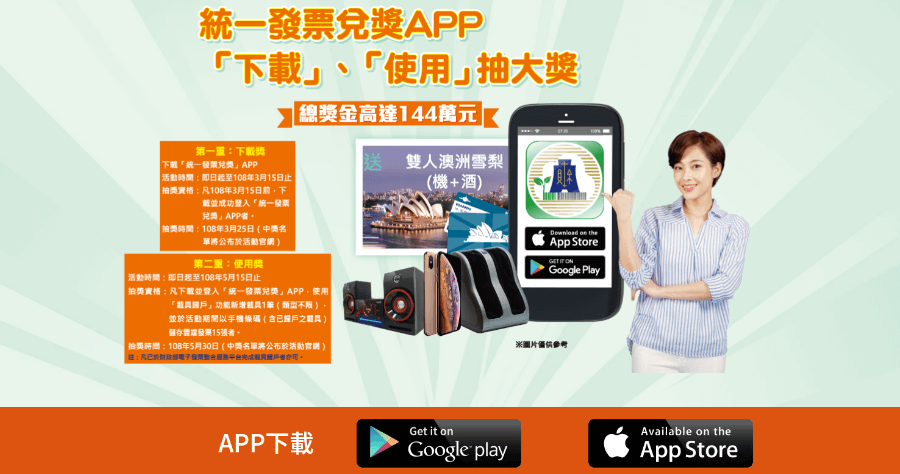 財政部 【統一發票兌獎APP】 早鳥下載抽破萬雙人機票，2019 起郵局不再提供領獎服務