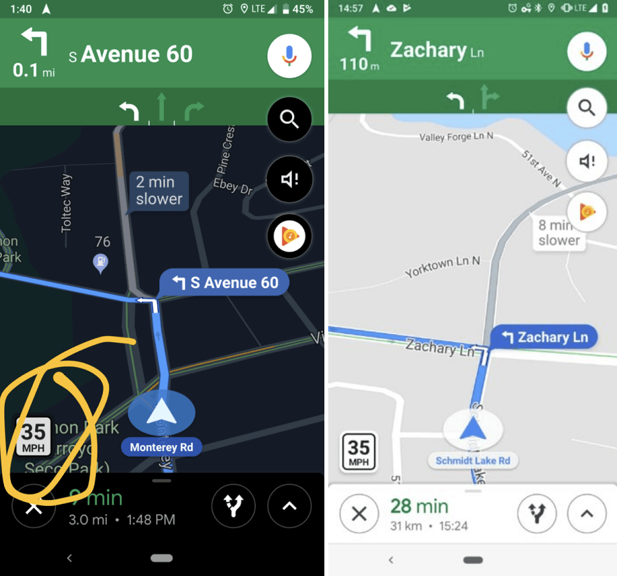 Google Map 速限提醒功能