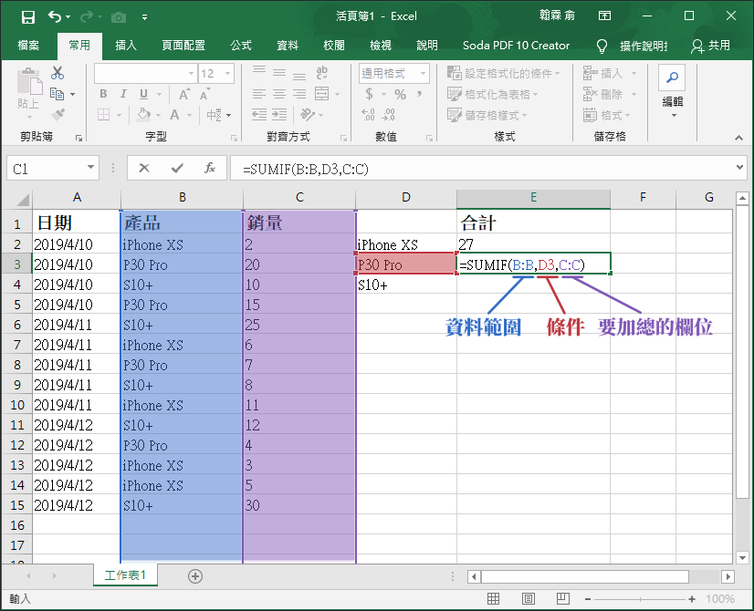 EXCEL SUMIF用法